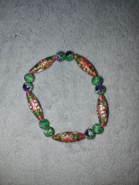 Handmade Pink and Green Stretch Bracelet - Handmade Jewelry